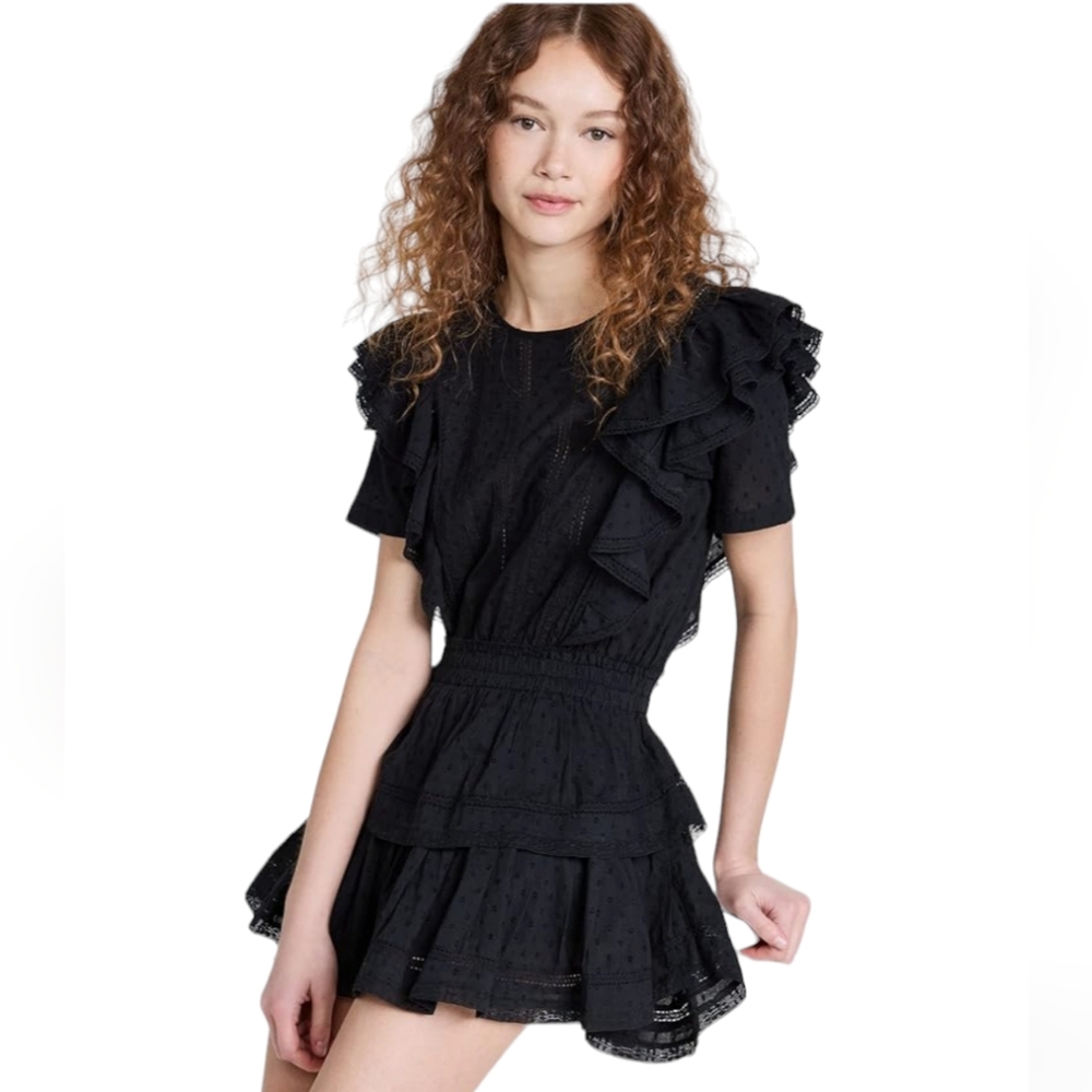 LoveShackFancy Women's Black Natasha Ruffled Lacy Micro‎ Mini Dress XS